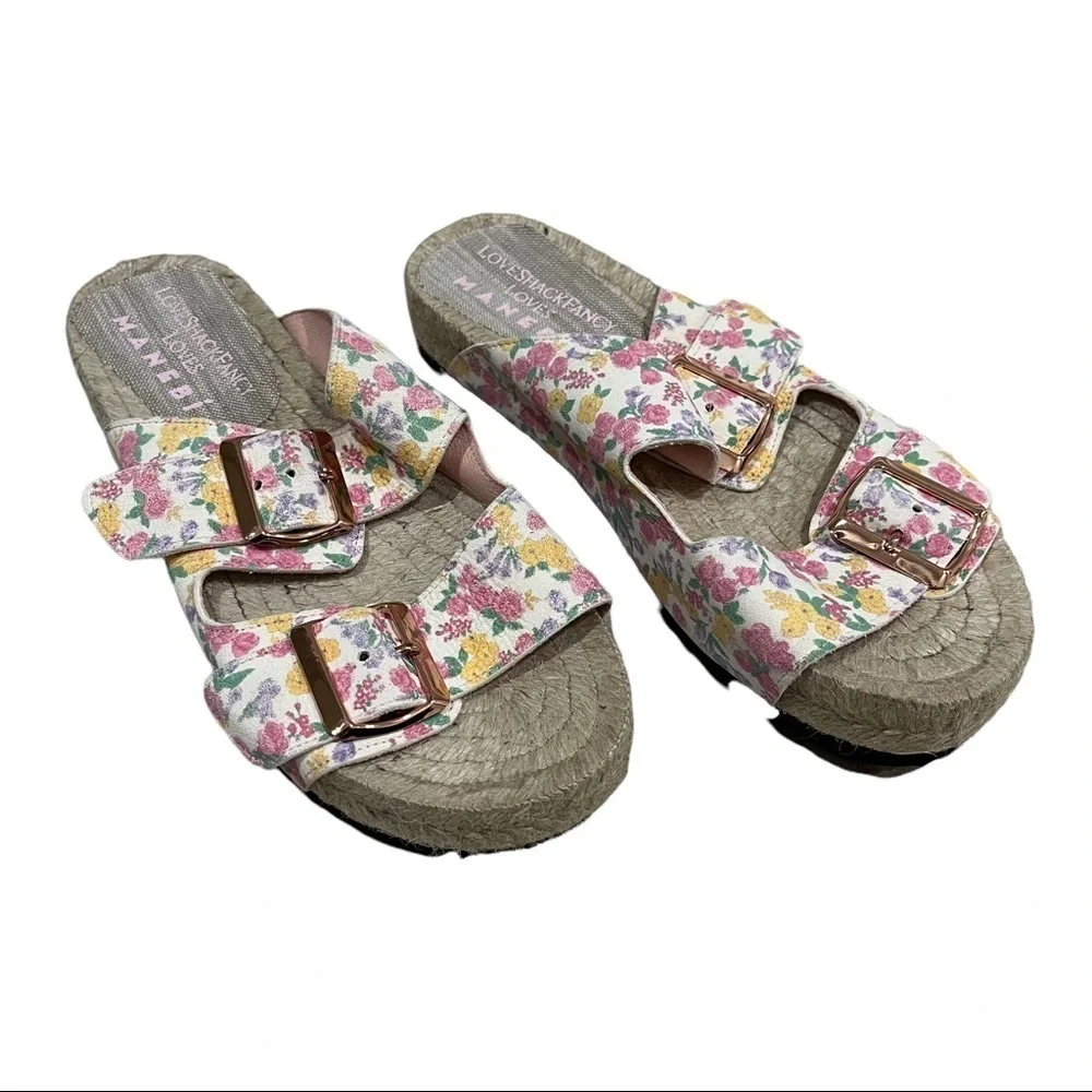 Manebi x LoveShackFancy Size 36 Floral Slide Platform Sandals Buckle